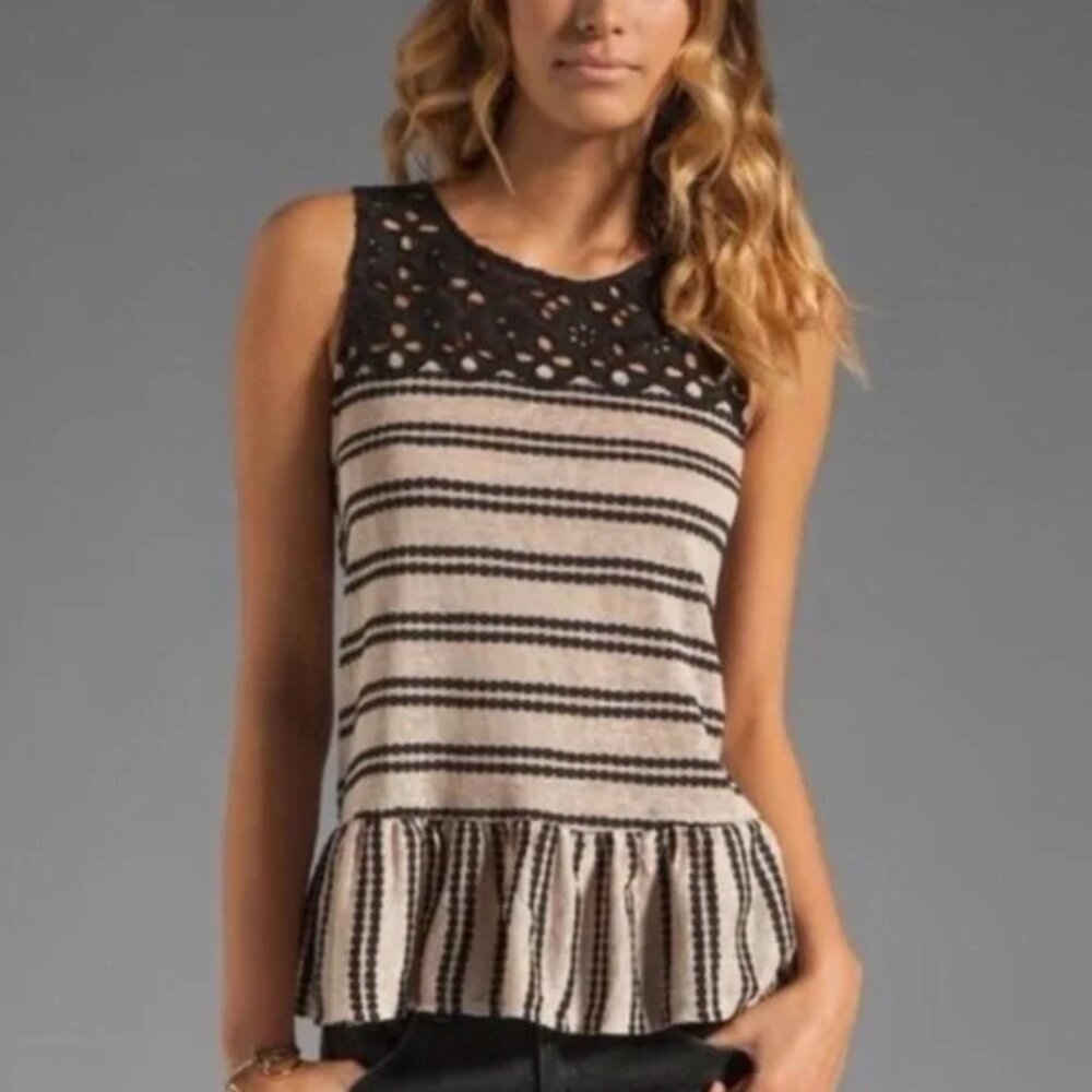 NWT Free People Eyelet Stripe Peplum Top, Large